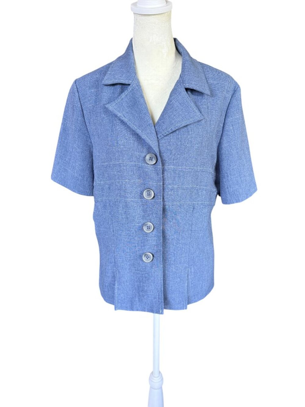 Dress Savvy New York women's blue short sleeve collared button down top